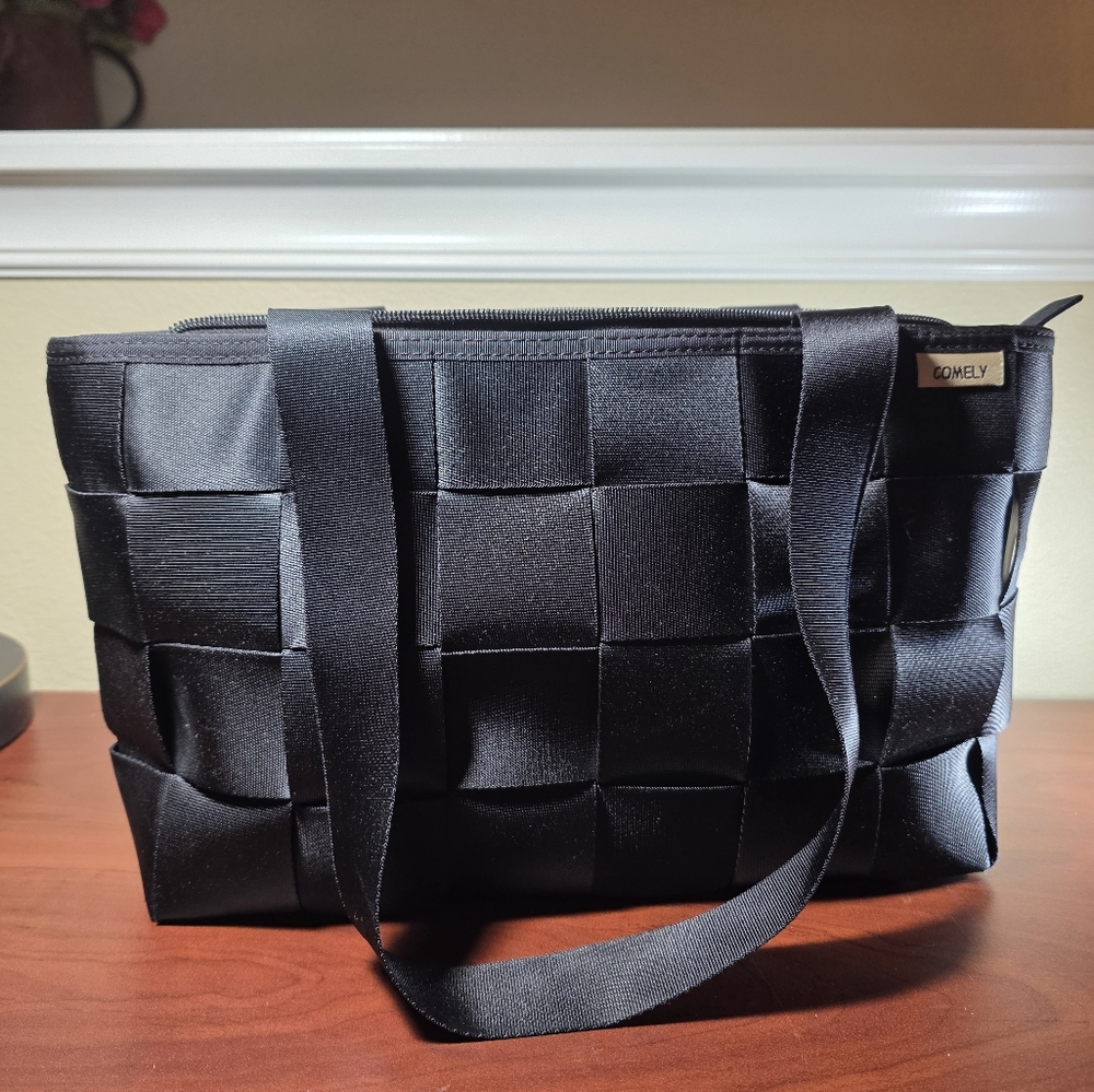 Vintage Comely Seat Belt Handbag Purse Black